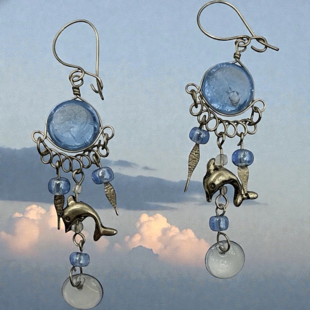 Sterling silver Dolphin Dangle Earrings​​​ - Picture 6 of 8